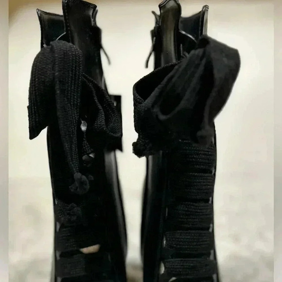 NIB!Jacobies Beverly Hills-Black Lace Up block chunky heel boots Size 9 - Picture 7 of 16